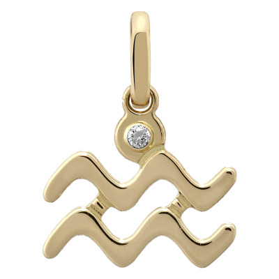 Pendentif Signe Astrologique Verseau, Or jaune 750 & Diamant - Emanessence