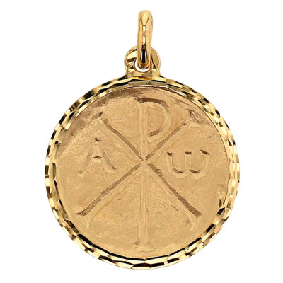 Médaille Chrisme diamantée, Or Jaune 375, 18mm - Vandona