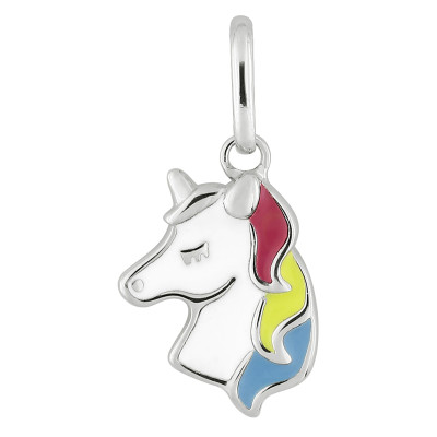 Pendentif Licorne, Argent & Laque Multicolore - Bambins
