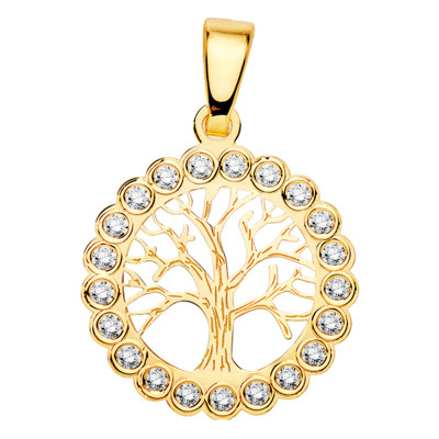 Médaille Arbre de vie, Or Jaune 750 & Zircons, 16mm - Lumiosa