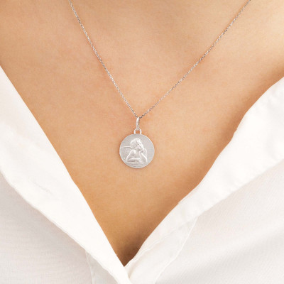 Médaille Ange Raphaël Penseur, Argent 925, 16 mm - Emanessence