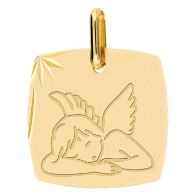 Médaille Carrée Ange Assoupi, Or Jaune, 15x15mm - Lucas Lucor