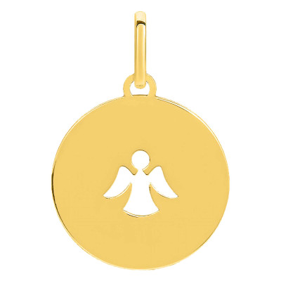 Pendentif jeton Ange ajouré, Or Jaune, 15mm - Emanessence