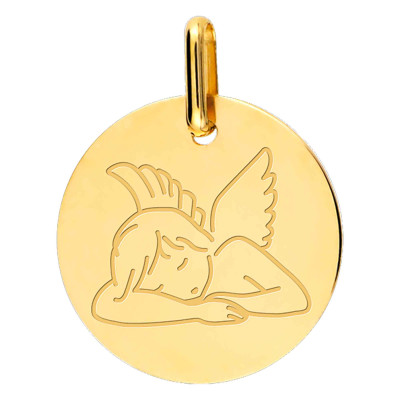 Médaille Ronde Ange Assoupi, Or Jaune, 15 mm - Lucas Lucor