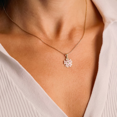 Pendentif Fleur Zirconium, Or Jaune 750 & Émail Multicolore - Emanessence