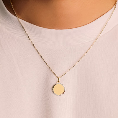 Pendentif Disque Cisélé, Or Jaune 750, 16 mm - Vandona