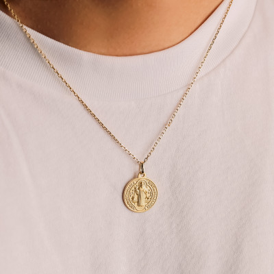 Médaille Scapulaire Saint Benoît, Or Jaune 375, 18 mm - Vandona