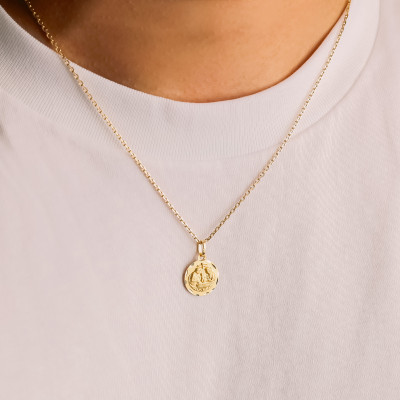 Médaille Ronde Baptême Facettée, Or Jaune 750, 14 mm - Vandona