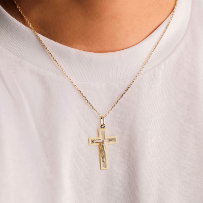 Pendentif Croix de Christ, Or Jaune 750, 22x35mm - Vandona