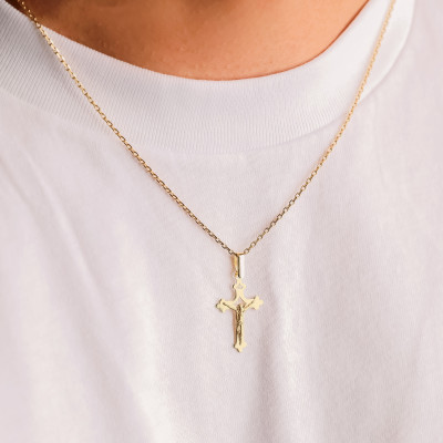 Pendentif Croix du Christ, Or Jaune 750, 16x23mm - Vandona