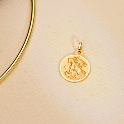 Médaille Saint Georges, Or jaune 750, 18 mm - Lumiosa