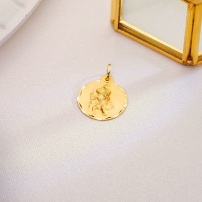 Médaille Saint Christophe, Or Jaune 750, 18 mm ou 22 mm - Lumiosa
