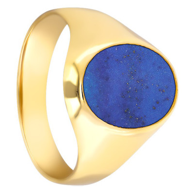Chevalière Ovale Lapis Lazuli 11 x 14 mm, Or jaune 750 - Emanessence