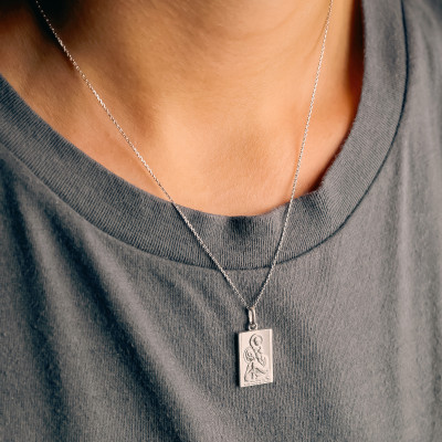 Médaille Rectangle Saint Christophe, Argent, 19x13mm - Emanessence