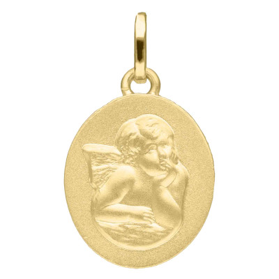 Médaille Ange Raphaël Ovale, Or Jaune 375, 14x12 mm - Emanessence