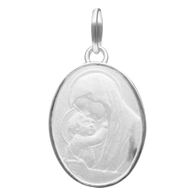 Médaille Ovale Vierge à l'enfant, Argent 925, 18x15mm - Emanessence