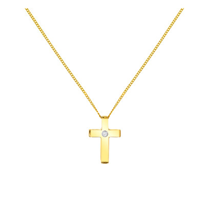 Collier Croix, Diamant & Or Jaune 375, 43 cm - Emanessence