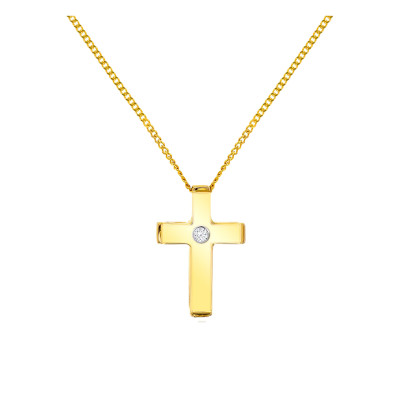 Collier Croix, Diamant & Or Jaune 375, 43 cm - Emanessence