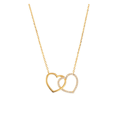Collier Double Coeur, Plaqué Or & Oxyde, 42 cm - Emanessence