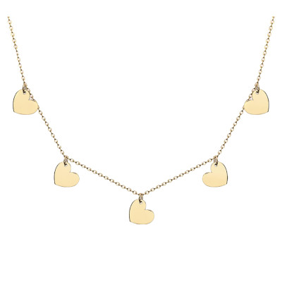 Collier 5 Coeurs, Or Jaune 375, 41 à 43 cm - Emanessence