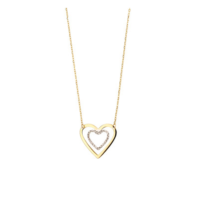 Collier Double Coeur 2 Ors 375, 42 cm - Emanessence