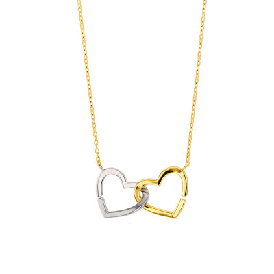 Collier Deux Coeurs, Or Jaune & Blanc 375, 43 cm - Emanessence