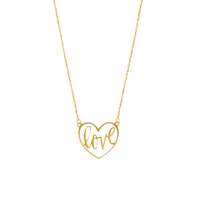 Collier Coeur Motif Love Ajouré, Or Jaune 375 - Emanessence