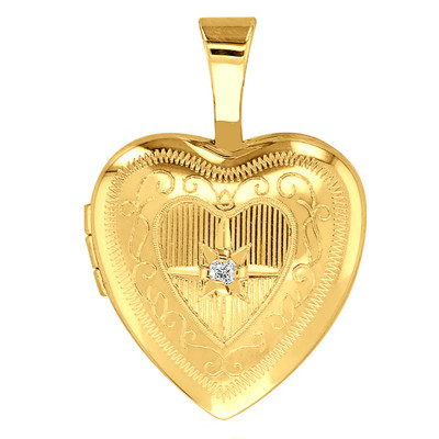 Pendentif Photo Cœur diamant, Or jaune 375, 12x18mm - Emanessence