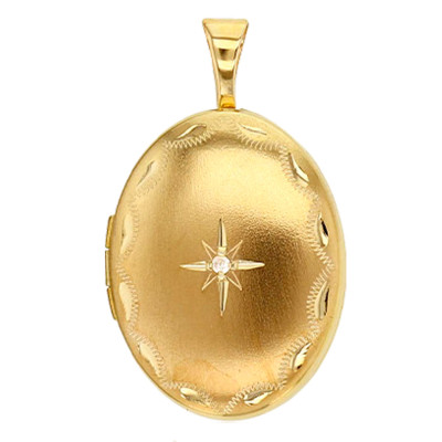 Pendentif Photo Ovale Etoile, Or Jaune 375 & Zirconium, 19.10x15mm - Emanessence