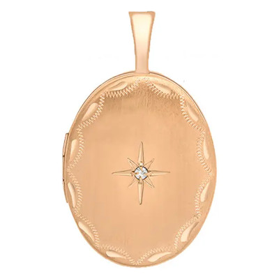 Pendentif Photo Ovale, Or rose 375 & Diamant, 25x16mm - Emanessence