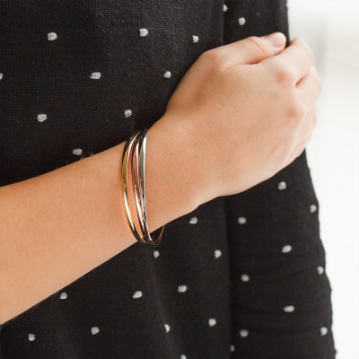 Bracelet Demi Joncs Plats 63 mm Entrelacés Massif, 3 Ors 750 - Emanessence
