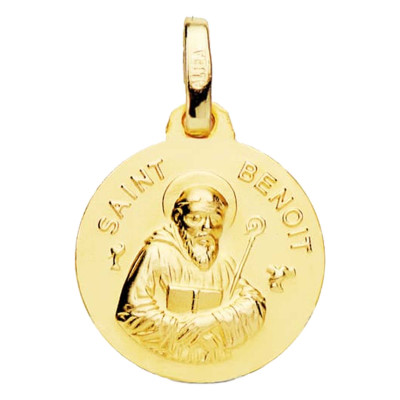 Médaille Saint Benoît, Or Jaune 750, 16 mm - Lumiosa