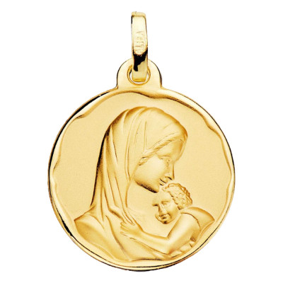 Médaille Ronde Vierge à l'Enfant, Or Jaune 750, 16 mm - Lumiosa