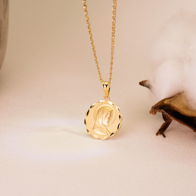 Médaille Vierge Marie Facettée, Or Jaune 750, 17 mm - Lumiosa