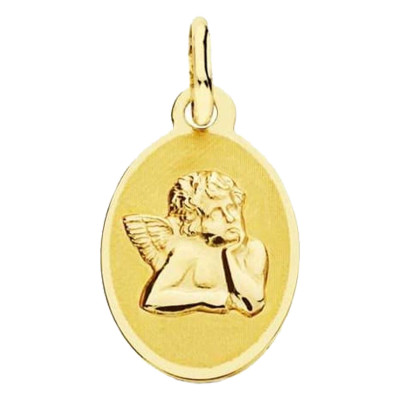 Médaille Ange Pensif Ovale, Or Jaune 750, 10x17 mm - Lumiosa