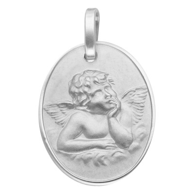Médaille Ange Pensif, Or Blanc, 13x17mm - Lucas Lucor