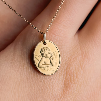 Médaille Ange Pensif, Or Jaune, 13x17mm - Lucas Lucor