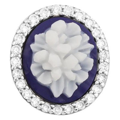 Pendentif Camée Ovale Bleu Fleuri, Argent 925 - Emanessence