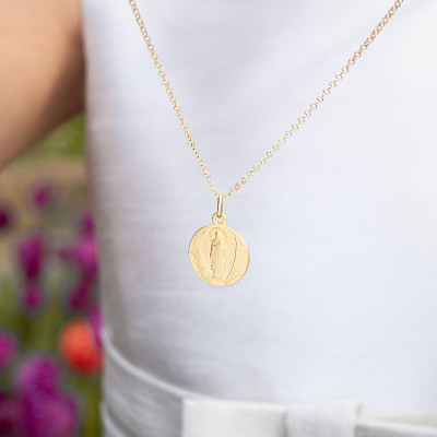 Médaille Vierge Lourdes, Or jaune 750, 18mm - Argyor