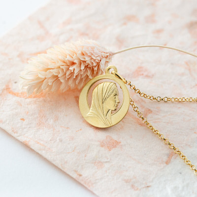 Médaille Vierge Marie Ajourée, Or jaune 750, 16 & 18mm - Argyor