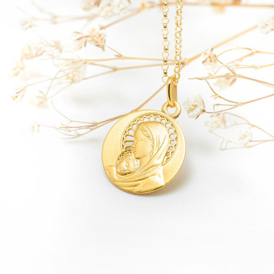 Médaille Vierge à l'enfant Ajourée, Or jaune 750, 16 & 18mm - Argyor