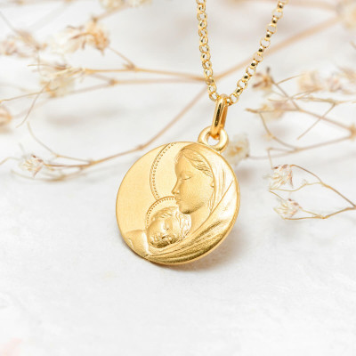 Médaille Vierge Marie à l'enfant Auréole, Or jaune 750, 16 & 18mm - Argyor