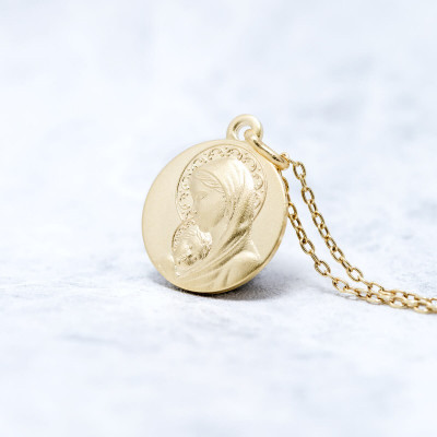 Médaille Vierge Marie à l'enfant, Or jaune 750, 16 & 18mm - Argyor