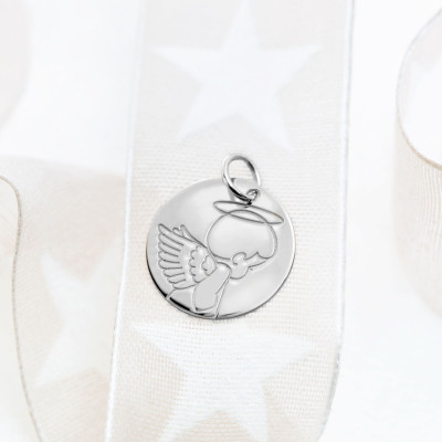 Médaille Ange de profil, Or Blanc 750, 16mm - Argyor