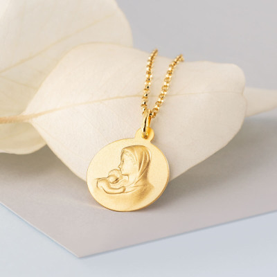 Médaille Vierge à l'Enfant, Or jaune 750, 18mm - Argyor