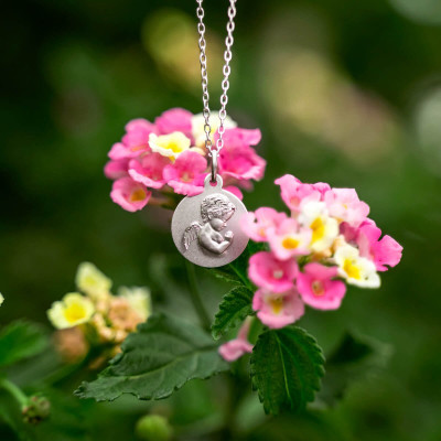 Médaille Ange en Prière, Or blanc 750, 16mm - Argyor