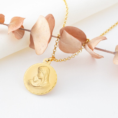 Médaille Ronde Vierge Maternité, Or jaune 750, 19mm - Argyor