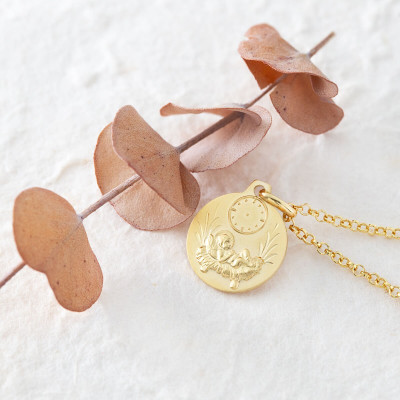 Médaille Enfant Jésus & Horloge, Or jaune 750, 14mm - Argyor
