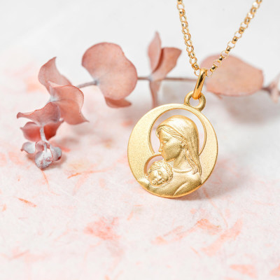 Médaille Ajourée Vierge à l'enfant, Or jaune 750, 16 & 18mm - Argyor