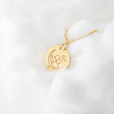Médaille Ange sur la lune, Or Jaune 750, 16mm - Argyor